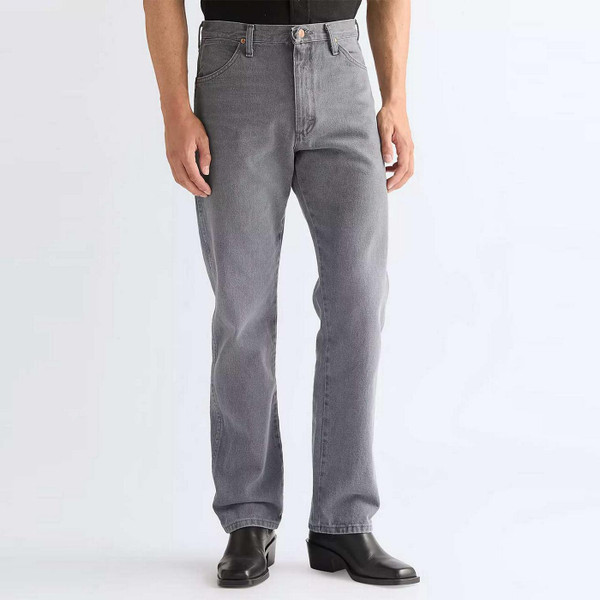Model Wearing Wrangler 13MWZ Cowboy Cut Men's Retro Western Denim Jeans in Granite Tide