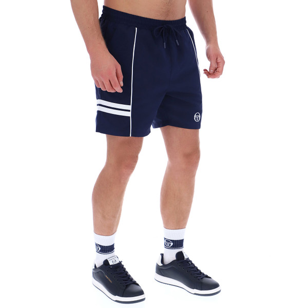 Side of Sergio Tacchini Men's Romolo Swim Shorts in Maritime Blue with White