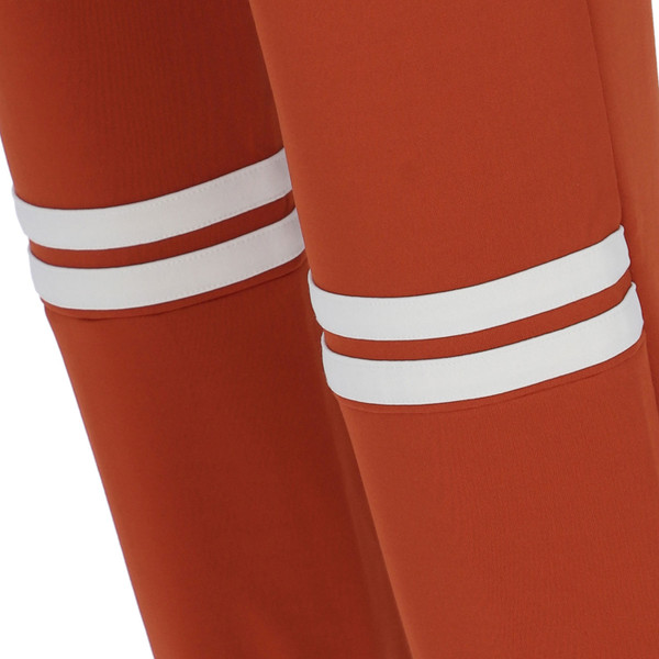 Double stripes on back leg of Sergio Tacchini Dallas Retro Track Pants in Rooibos Orange