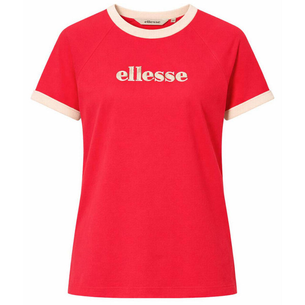 Ellesse Albenga Women's Retro Embroidered Logo Ringer T-shirt in Red and Off White 