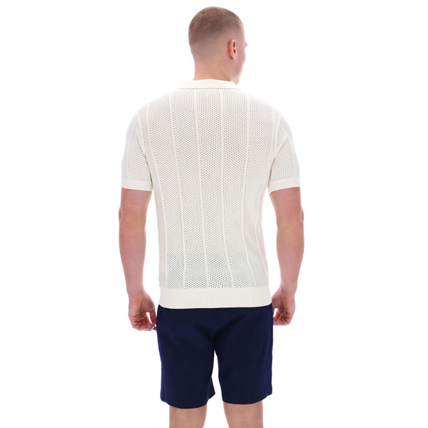 Back of man wearing Sergio Tacchini Montell Perforated Polo Shirt in Gardenia