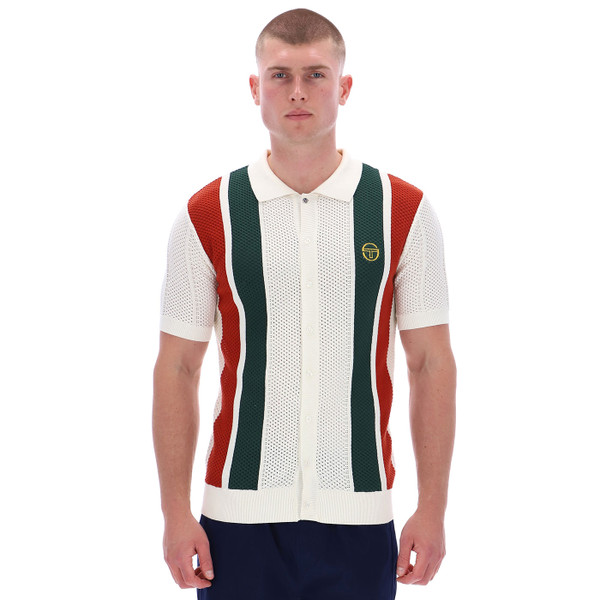 Man wearing Sergio Tacchini Montell Perforated Polo Shirt in Gardenia