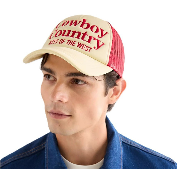 Wrangler Cowboy Country Soft Trucker Cap in Beige - Front Model