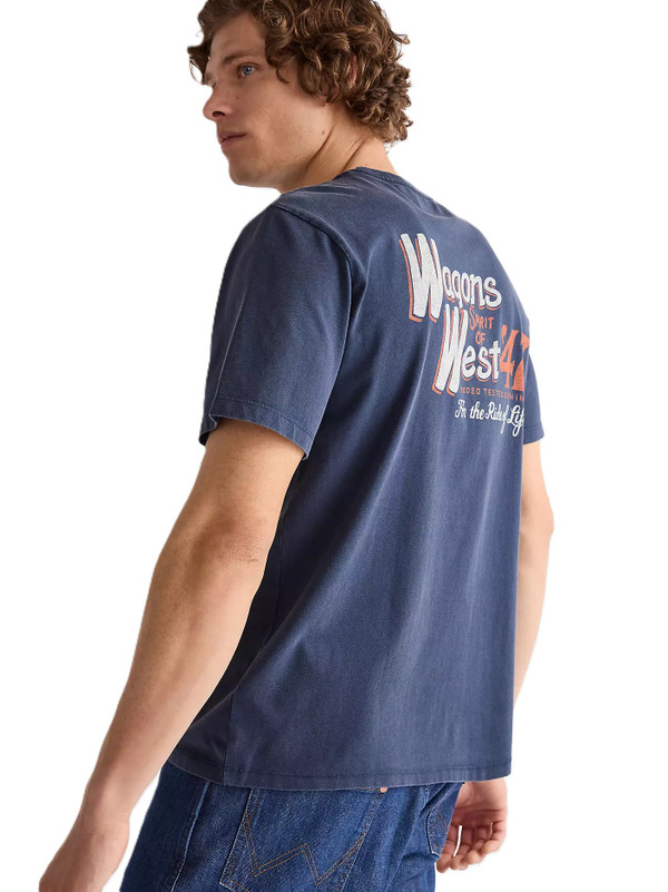 Wrangler Relaxed Wagons West '47 Graphic Tee in Navy - Side View