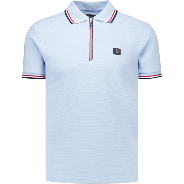 Trojan Records Clothing Mens Ottoman Rib Mod Tipped Zip Neck Polo T-Shirt in Powder Blue