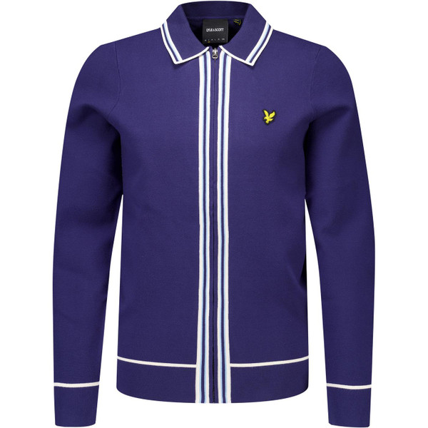 Lyle & Scott Mens Tipped Full Zip Knitted Jumper in Navy