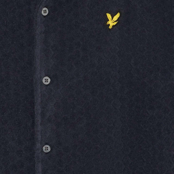 Lyle & Scott Honeycomb Towelling Men's Retro 70s Resort Shirt in Dark Navy - Eagle and Button Detail