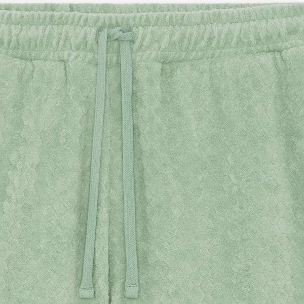 Lyle & Scott Honeycomb Towelling Retro 70s Resort Shorts in Misty Green - Drawstring Detail