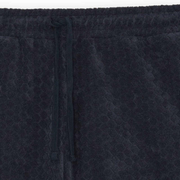 Lyle & Scott Men's Retro 70s Honeycomb Towelling Resort Shorts in Dark Navy - Drawstring Detail