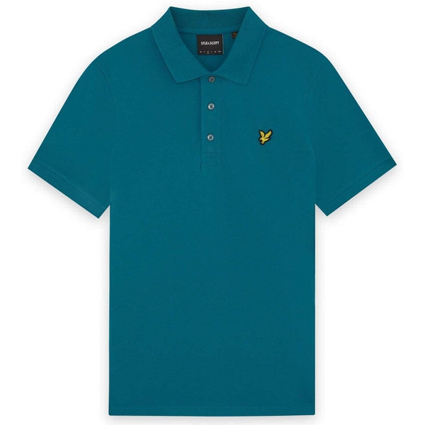 Lyle & Scott Men's Mod Classic Pique Polo Shirt in Lagoon - Flat Lay Front
