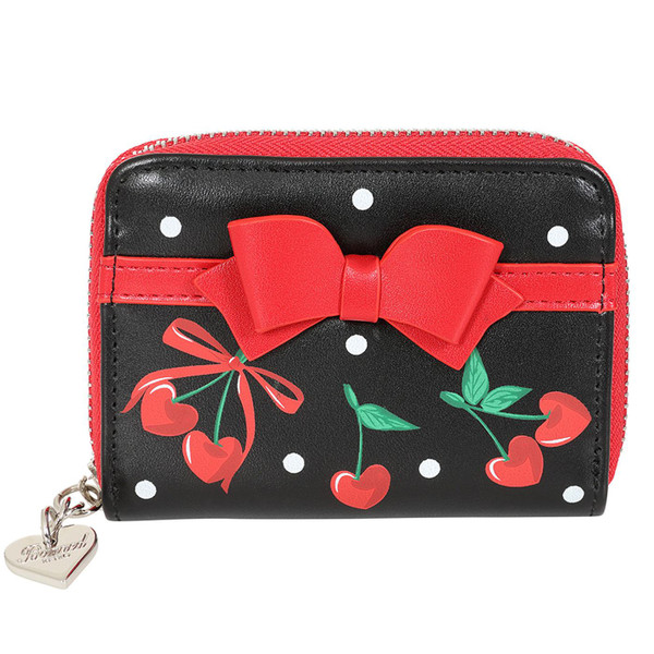 Banned Apparel Retro 50s Cherries and Bows Zip Purse in Black/Red