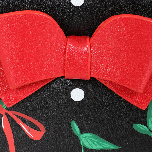Bow detail on Banned Apparel Retro 50s Cherries and Bows Zip Purse in Black/Red