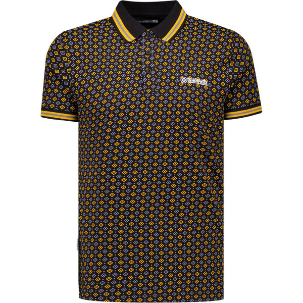 Lambretta Mens Geometric Diamond Print Jersey Polo T-Shirt in Black and Gold