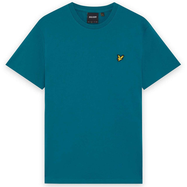 Lyle & Scott Men's Retro Plain Crew Neck T-shirt in Lagoon - Flat Lay