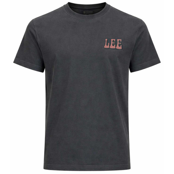 Lee Record Shop Vinyl Men's Retro Relaxed Fit T-shirt in Washed Black - Front View