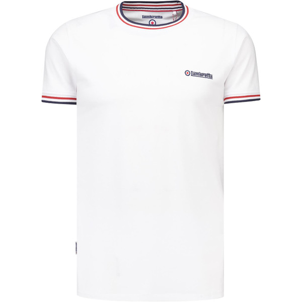 Lambretta Mens Triple Tipped Branded Retro Pique T-Shirt in White