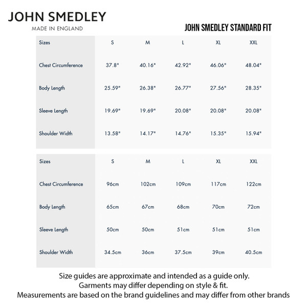 Size guide for John Smedley Standard Fit Jumpers