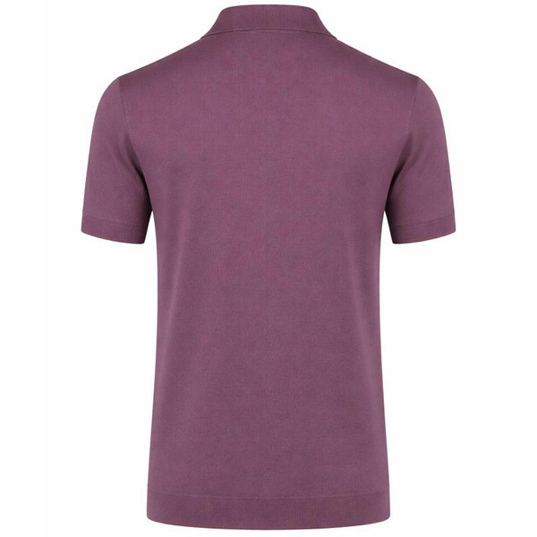 John Smedley Mycroft Made in England Sea Island Cotton Luxury Knitted Polo Shirt in Amaranth - Back View