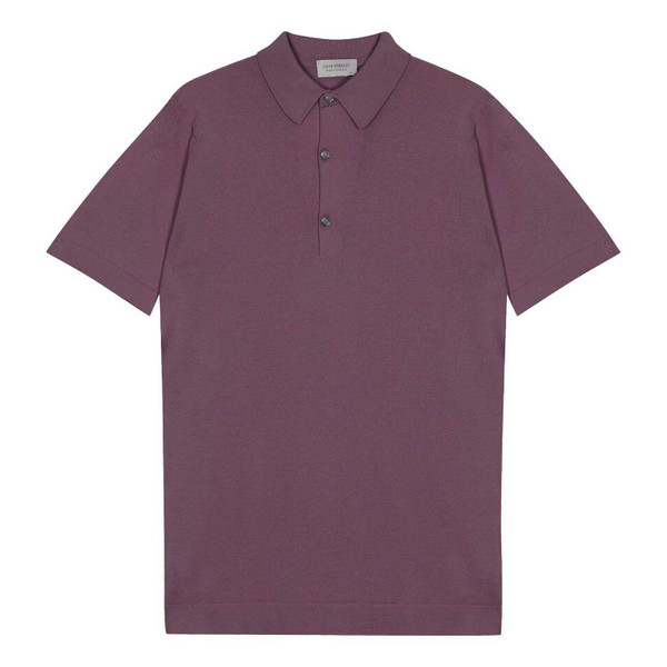 John Smedley Mycroft Made in England Sea Island Cotton Luxury Knitted Polo Shirt in Amaranth - Flat Lay