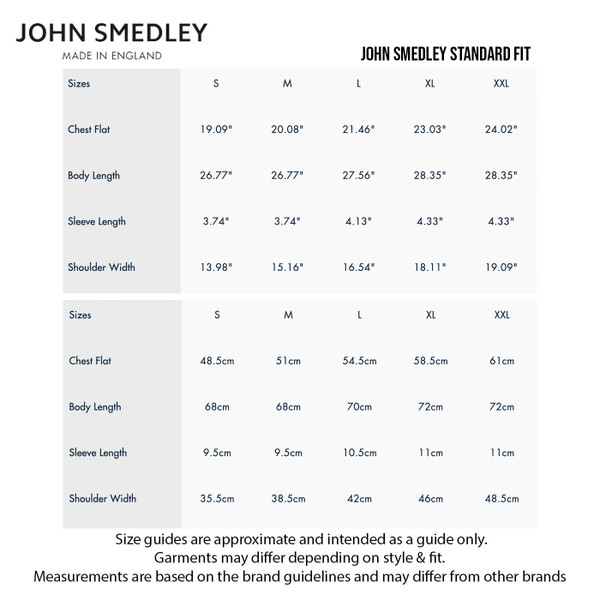 Size guide for John Smedley Standard Fit Knitted Polo Shirt