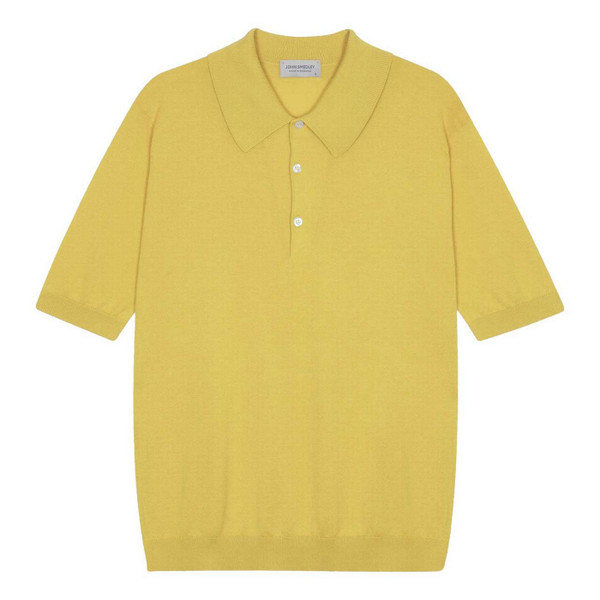 John Smedley Isis Made in England Sea Island Cotton Luxury Easy Fit Knitted Polo Shirt in Pollen - Flat Lay