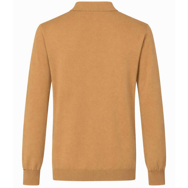John Smedley Dorset Extra Fine Merino Wool Knitted Polo Shirt in Dune - Made in England - Back View