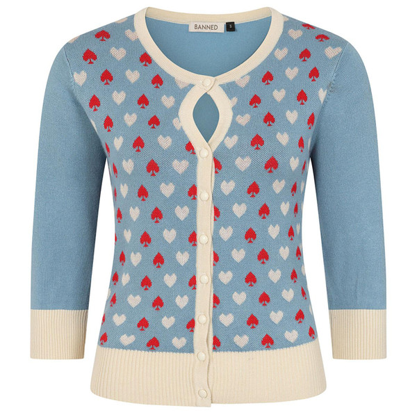 Banned Apparel Ruby Spade & Heart Knit Cardigan in Blue