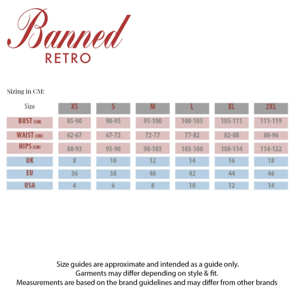 Size guide for Banned Retro Womens Jackets