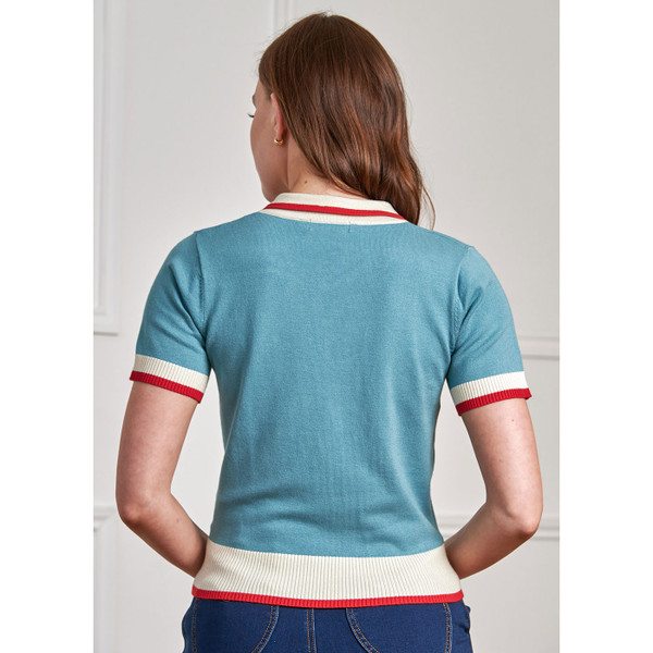 Back of woman wearing Banned Apparel Women's Lily Rose Jumper in Blue