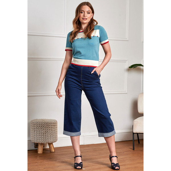 Full length photo of women wearing Banned Apparel Women's Lily Rose Jumper in Blue