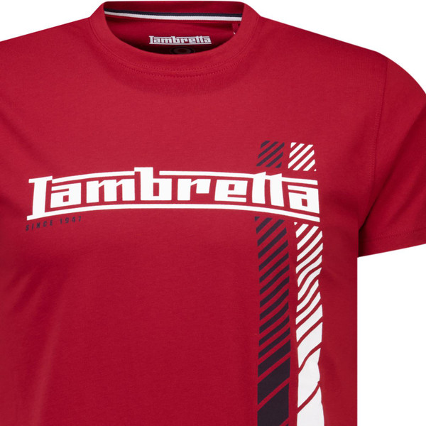 Lambretta Mens Fade Racing Stripe Retro Scooter T-Shirt in Red