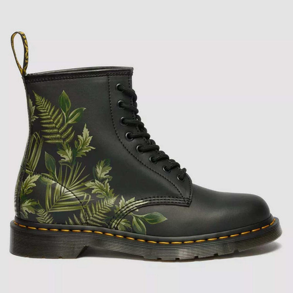 Dr Martens 1460 Evergreen Leaf Genix Nappa Boots in Black - Side View