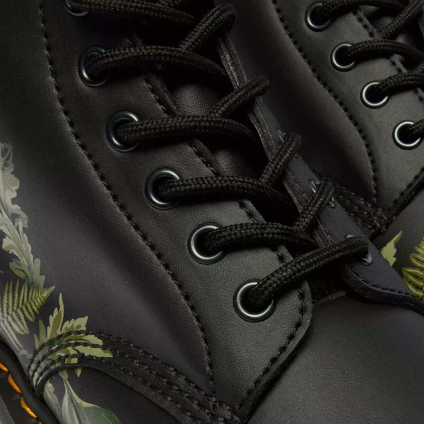 Dr Martens 1460 Evergreen Leaf Genix Nappa Boots in Black - Laces Detail
