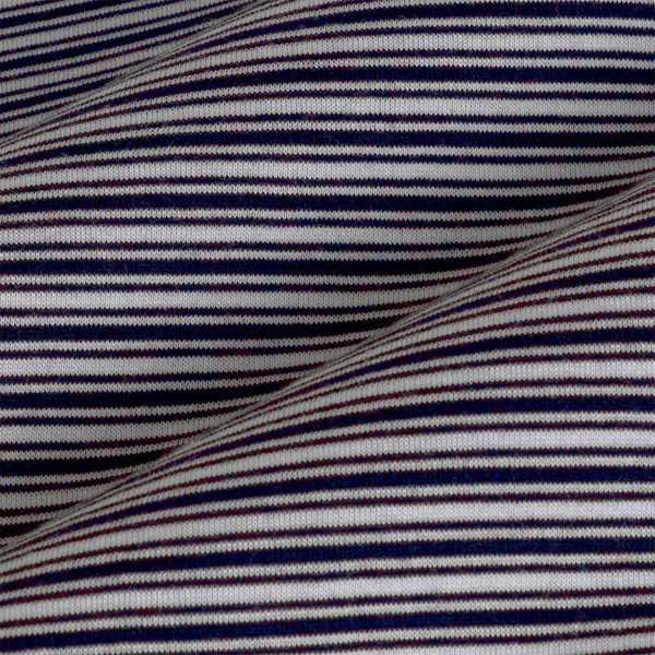 John Smedley Howick Men's Anglo Indian Gauze Knitted Stripe T-shirt in Navy and Silver Birch - Made in England - Fabric Detail