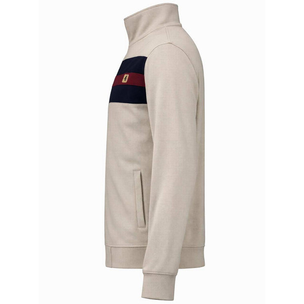 Gabicci Vintage Escher Men's Retro Funnel Neck Chest Stripe Track Top in Cement Side View
