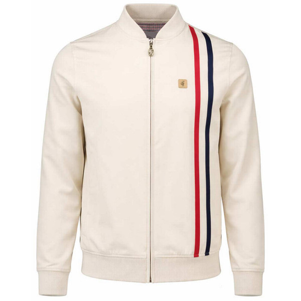 Gabicci Vintage Griffin Men's Mod Racing Stripe Bomber Jacket in Cream