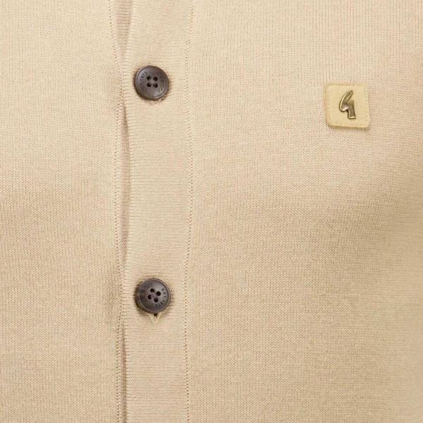 Gabicci Vintage Guinness Men's Mod Button Through Polo Shirt in Sand Button Detail