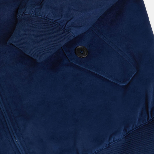 Cuffs, pocket and waist detail on Baracuta Mens G9 Mod Twill Zip Harrington Jacket in Navy
