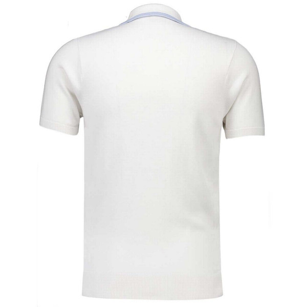 Gabicci Vintage Men's Retro Stripe Placket Cable Knit Polo Shirt in White - Back View