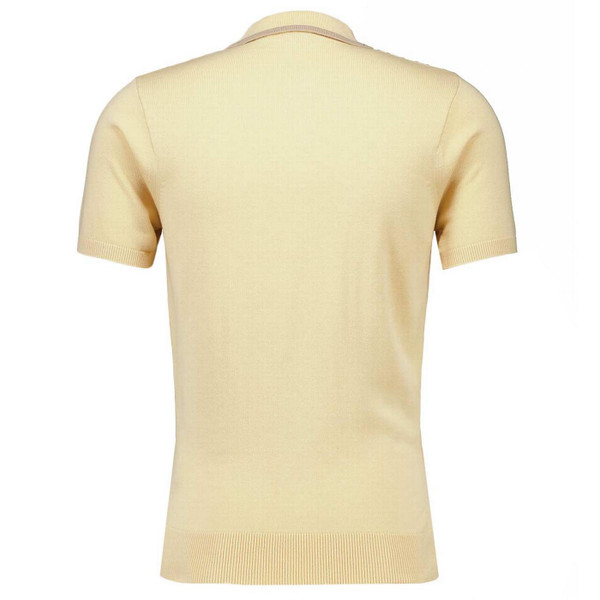 Gabicci Vintage Bourne Men's Mod Cable knit Stripe Placket Polo Shirt in Lemon - Back View