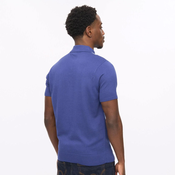 Back of Gabicci Vintage Bond Men's 1960s Mod Argyle Knit Polo Shirt in Delft