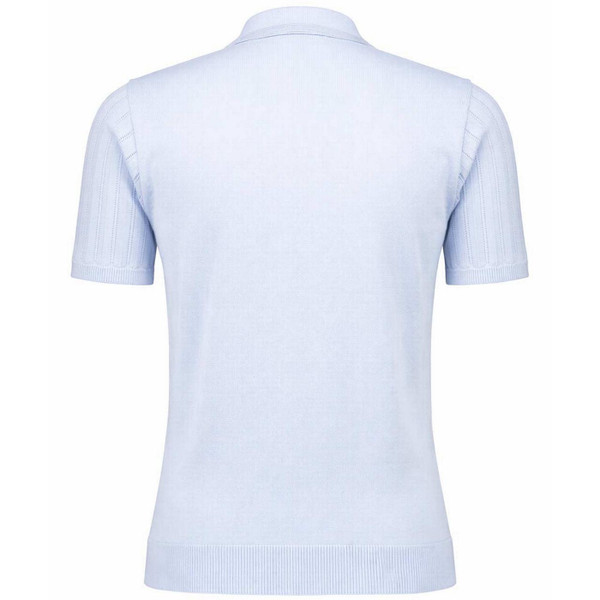 Gabicci Vintage Woodall Men's Mod Pointelle Knit Ribbed Polo Shirt in Surf Back View
