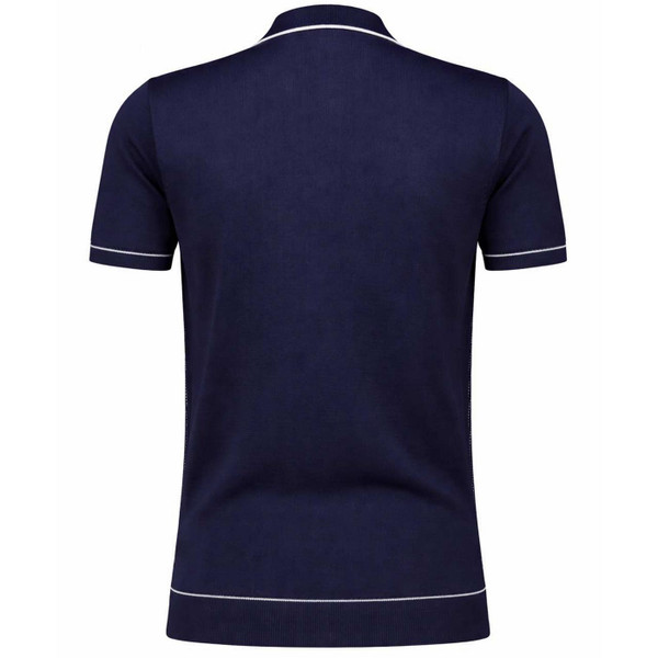 Gabicci Vintage Di Lello Men's Mod Birdseye Knitted Polo shirt in Navy - Back View