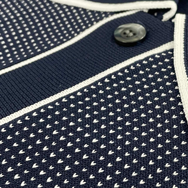 Gabicci Vintage Di Lello Men's Mod Birdseye Knitted Polo shirt in Navy - Button Detail