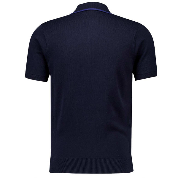 Gabicci Vintage Danson Men's Mod Textured Checkerboard Knitted Polo Shirt in Navy - Back View