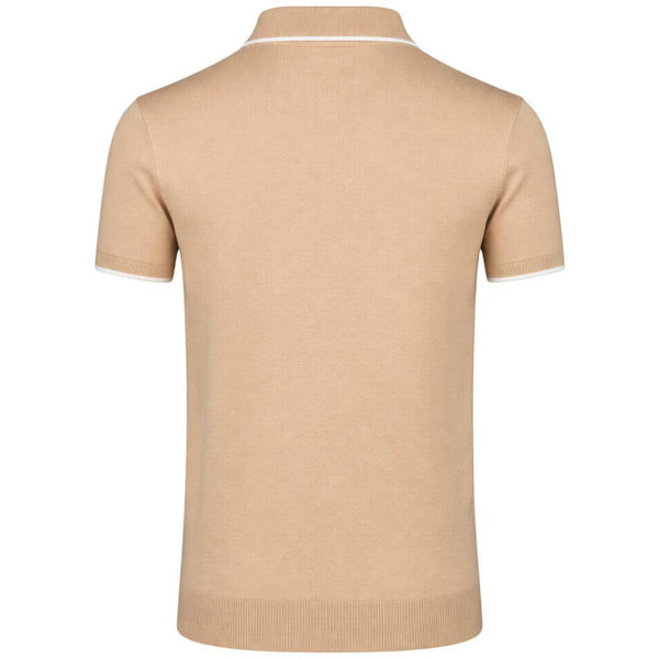 Gabicci Vintage Lineker Men's Mod Tipped Knitted Polo Shirt in Sandstone Back View