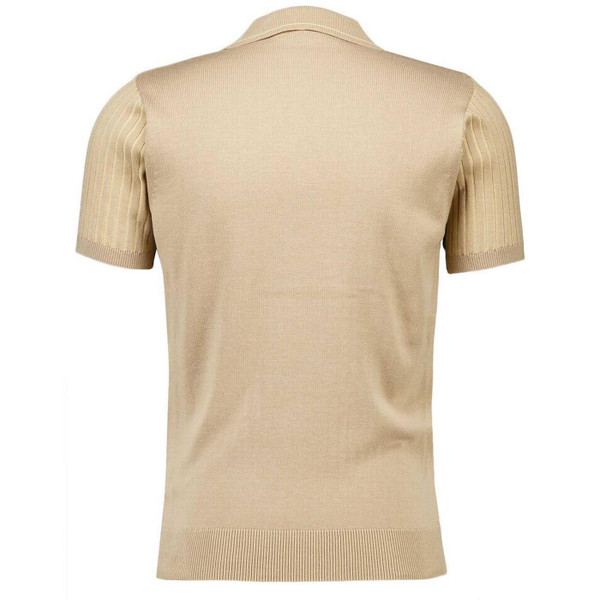 Gabicci Vintage Dimitri Men's Retro 70s Ribbed Knit Polo Shirt in Sandstone Back View