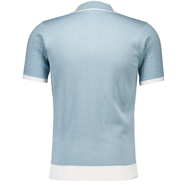 Gabicci Vintage Osbourne men's Retro Textured Knitted Polo Shirt in Mint Back View