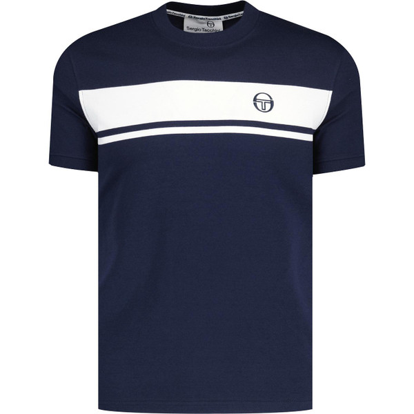 sergio tacchini mens master retro contrast chest stripe crew neck tshirt navy white