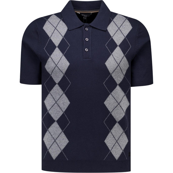 French Connection Mens Diamond Knit Polo T-Shirt in Navy and Grey